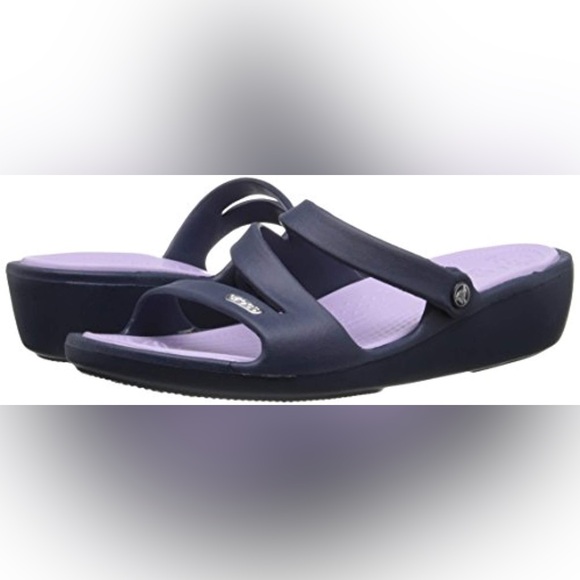 Crocs Women's Navy Blue Patricia Wedge Sandals Size 9 - Picture 1 of 8